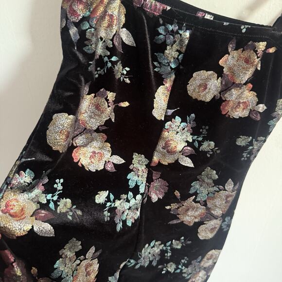 Rue 21 Y2K Black Velvet Metallic Floral Fairy Whimsygoth Bodycon Mini Dress S - Picture 4 of 7